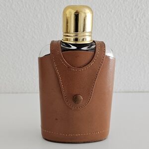 Vintage  Flask With Leather Case Retro Classy Whiskey Brandy Topgrain Cowhide